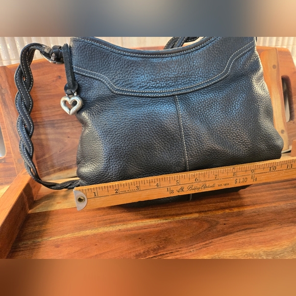 1993 BRIGHTON  Black PEBBLED LEATHER Shoulder Bag with Heart Charm - Picture 6 of 16